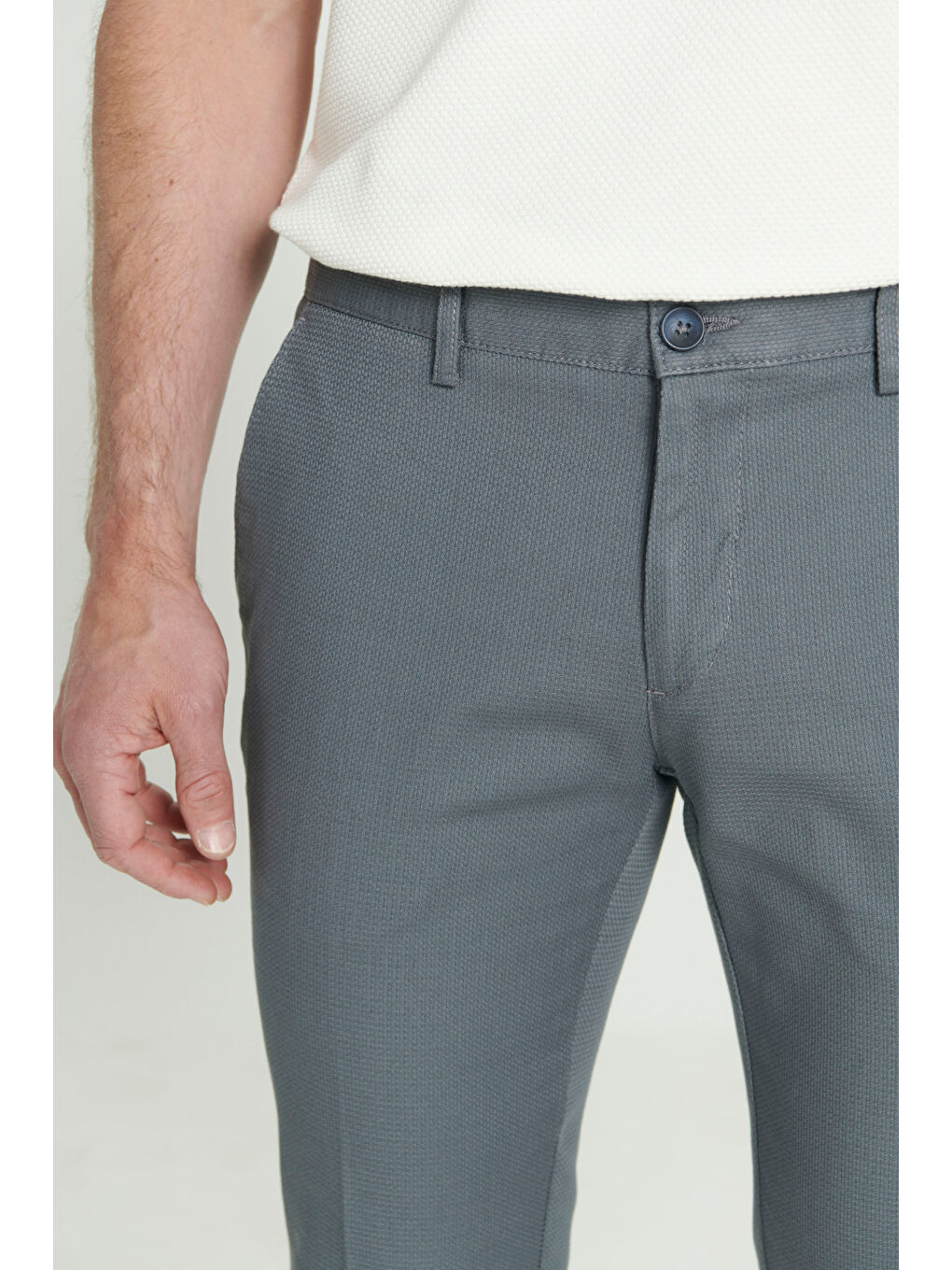 Erkek Gri-Mavi Slim Fit Dar Kesim Armürlü Esnek Casual Pantolon-3
