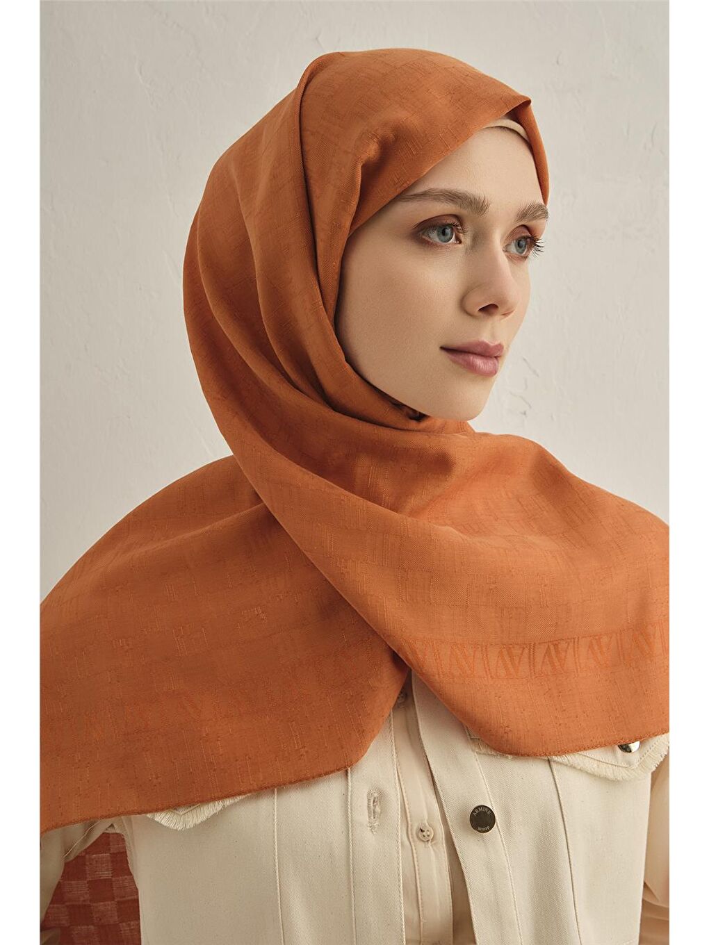 Turuncu Pamora Dama Çerçeve Şal 2 43-3