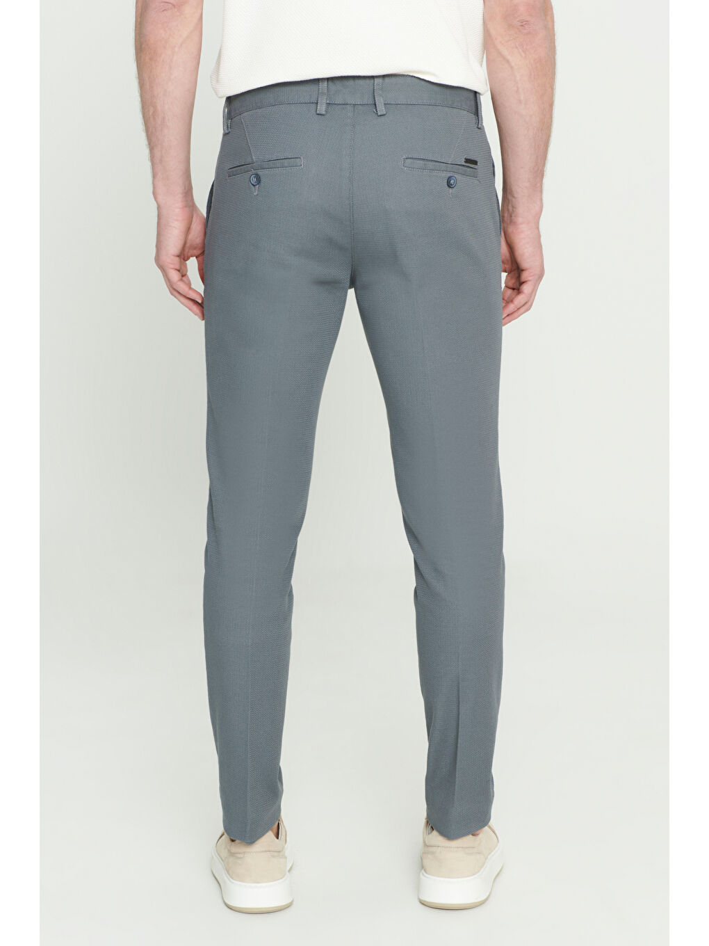 Erkek Gri-Mavi Slim Fit Dar Kesim Armürlü Esnek Casual Pantolon-4