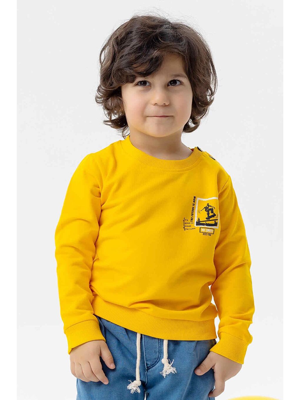 Breeze Sarı Erkek Bebek Sweatshirt Kaykaycı Baskılı Sarı (9 Ay-1.5 Yaş) - 1