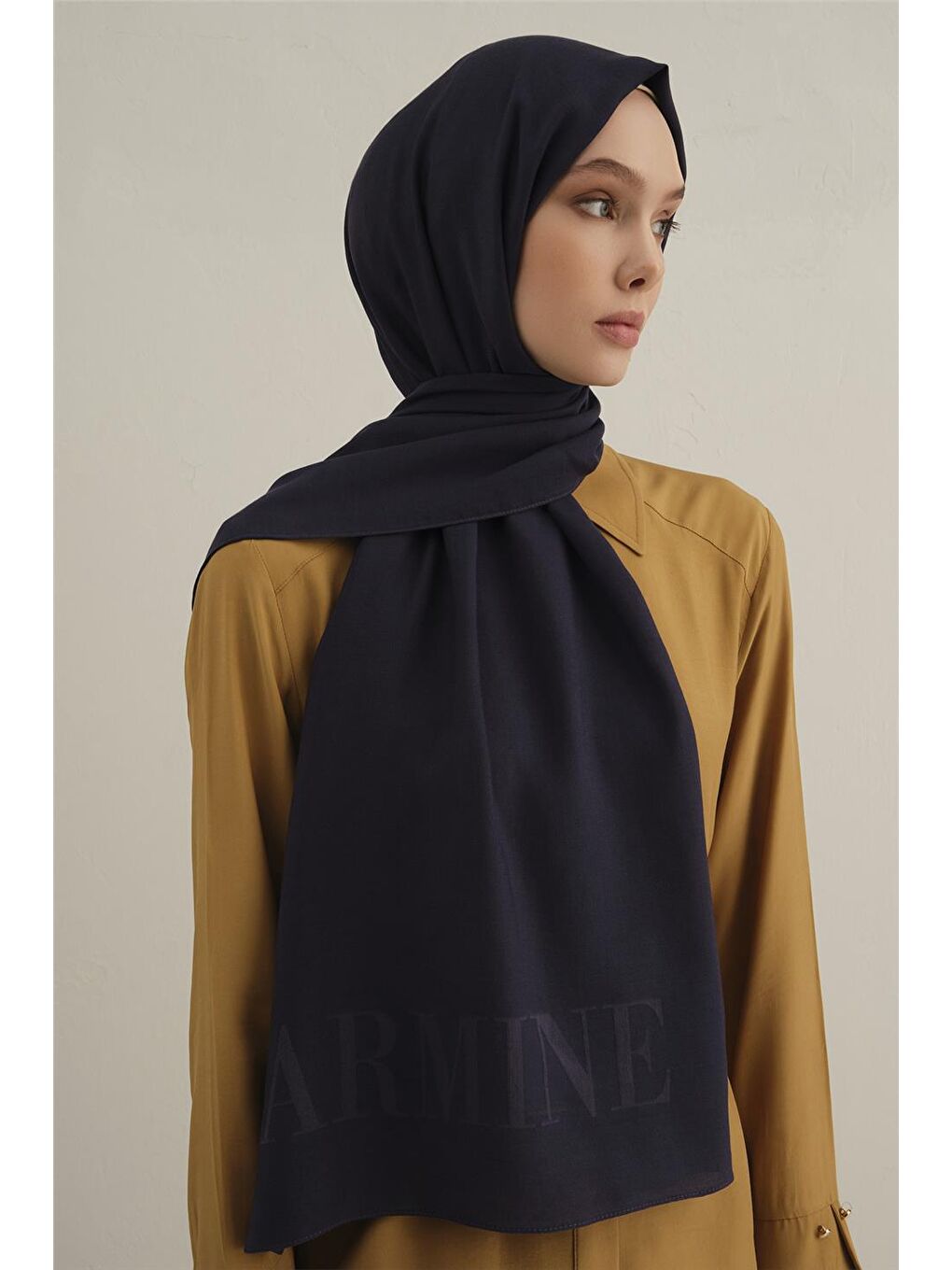 Lacivert Logo Drop Pamuk İpek Şal 02-1