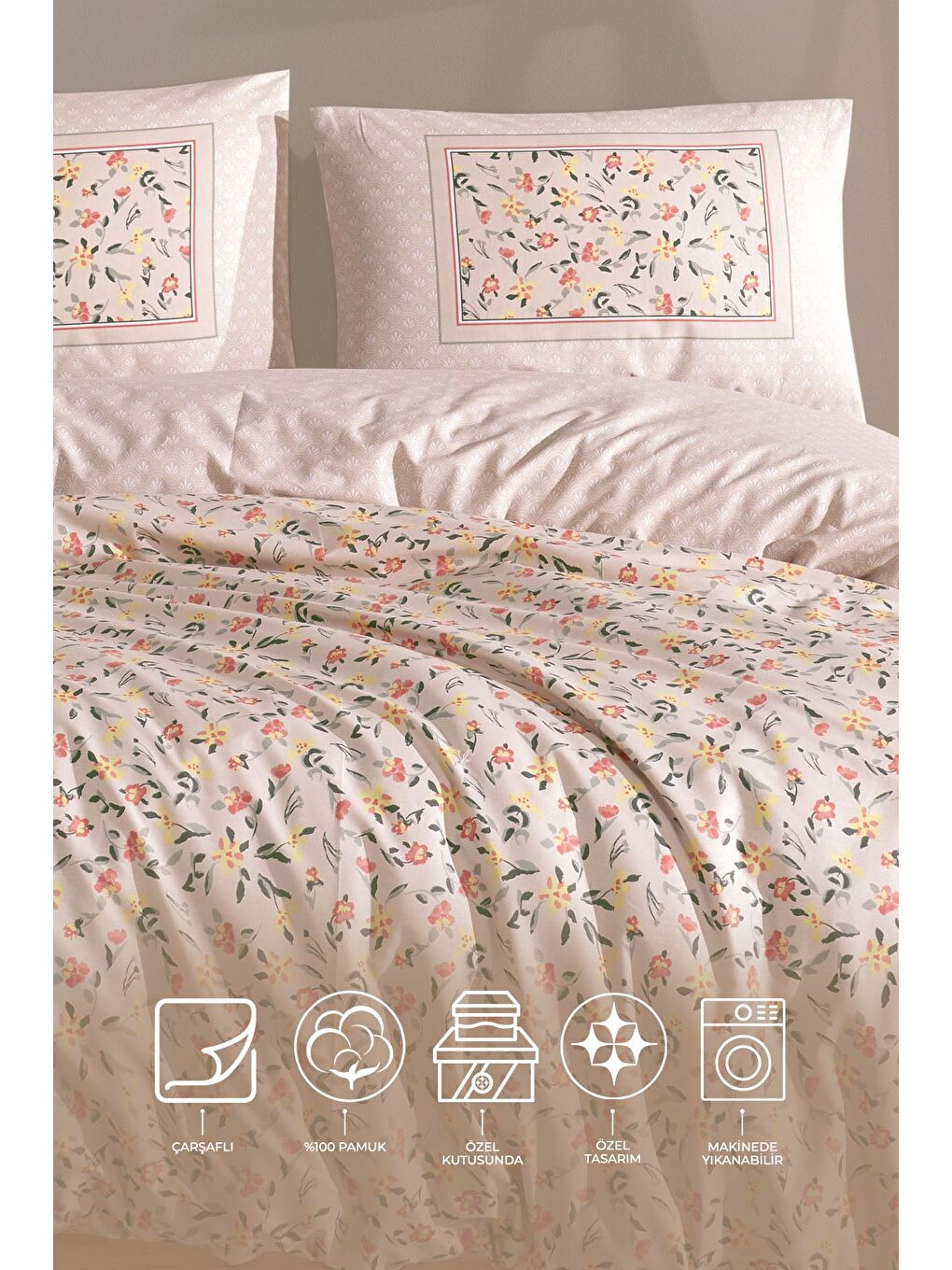 Pembe Angel Nevresim Takımı Çift Kişilik (200x220 cm) Somon-1