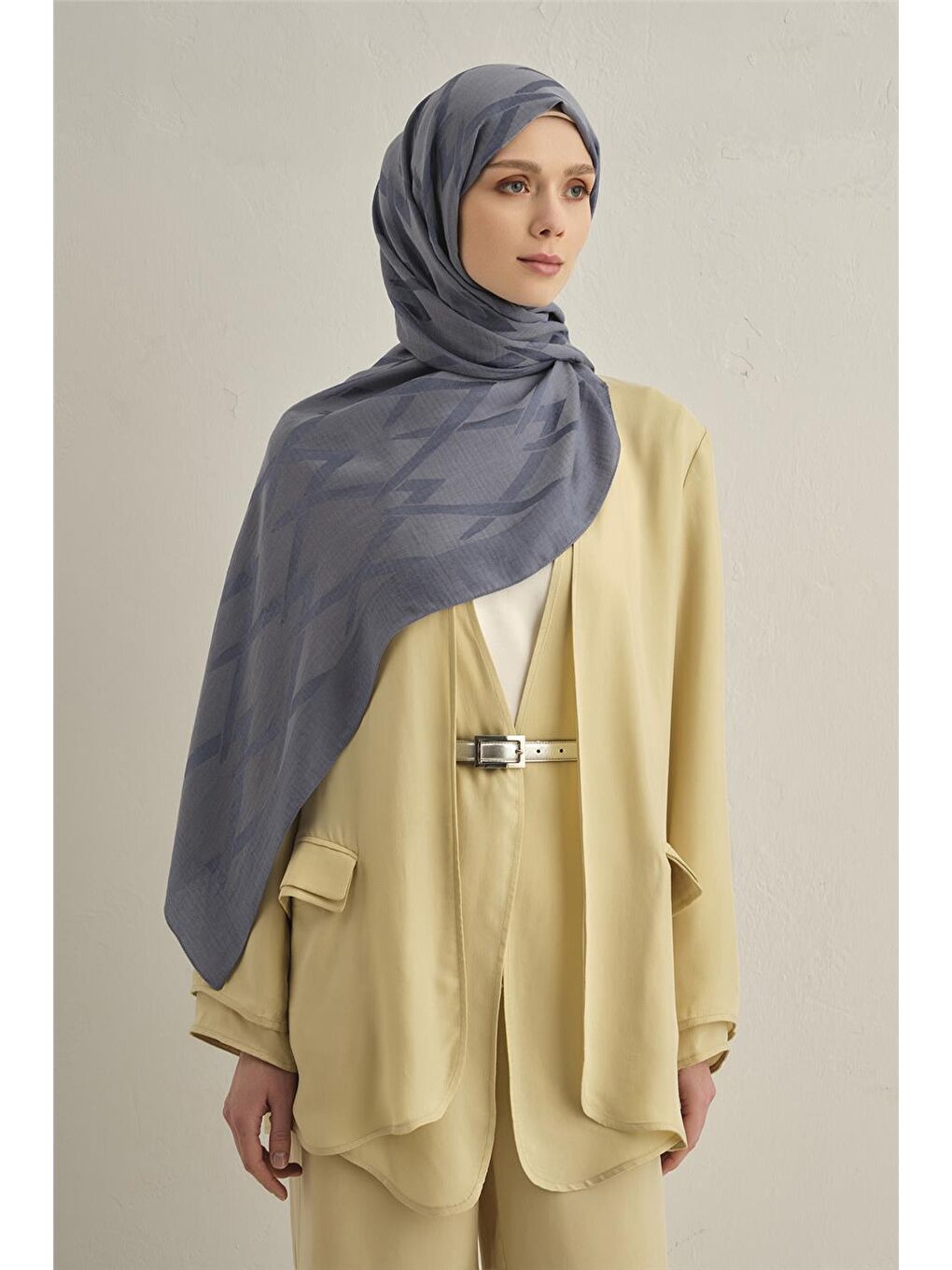 Mavi Lyocell Naia Zikzak Desen Şal 1- 26