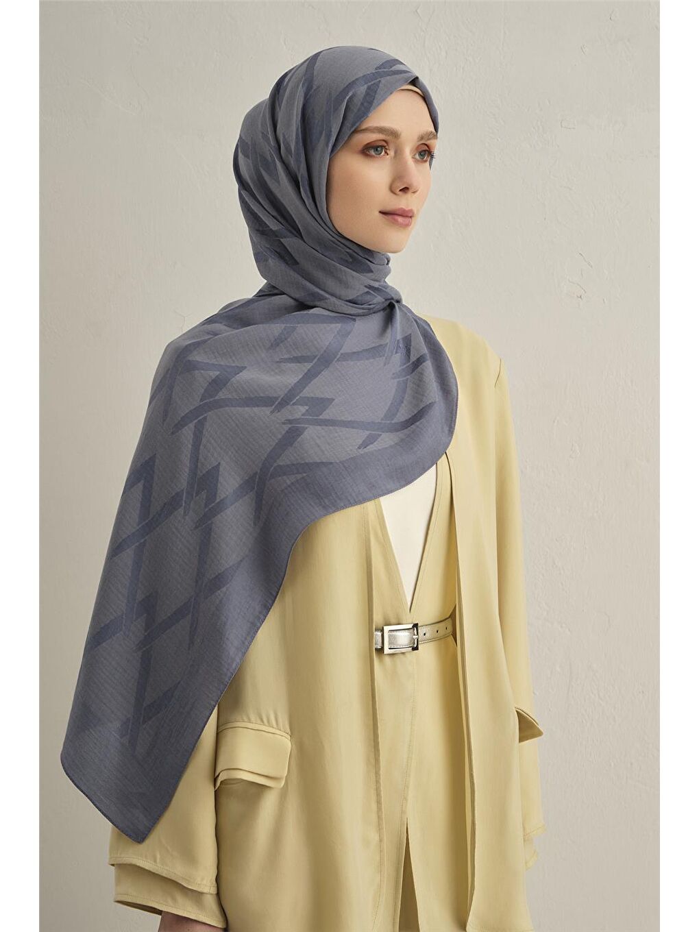 Mavi Lyocell Naia Zikzak Desen Şal 1- 26-1