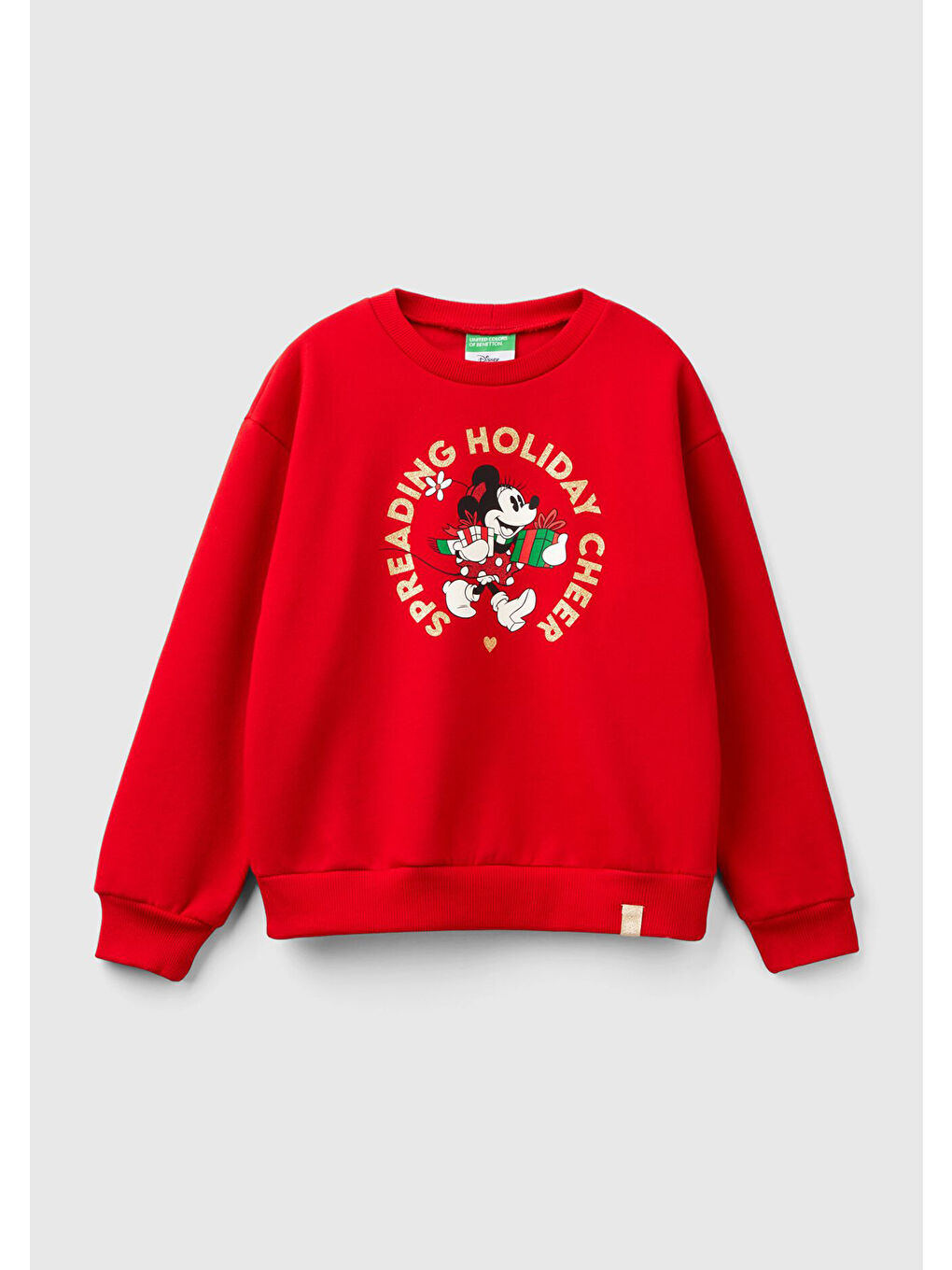 Kız Çocuk Kırmızı Etek Ucu Logolu Mickey Mouse Baskılı Rahat Kesim Sweatshirt