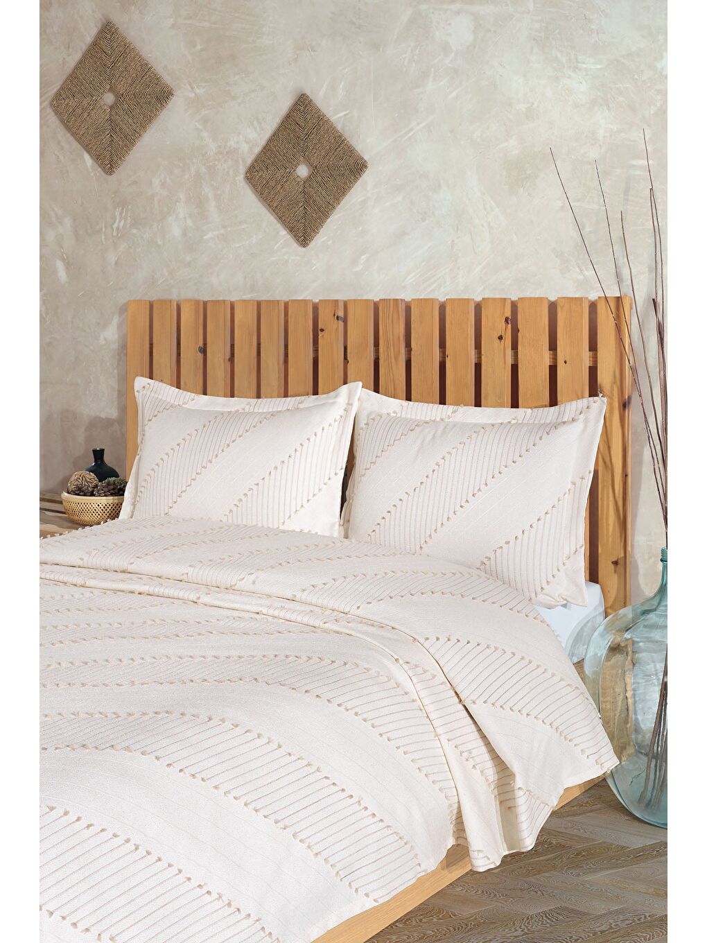 Ekru Karya Yatak Örtüsü Çift Kişilik (240x250 cm) Krem-2