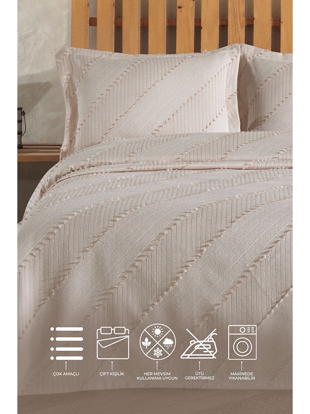Karya Yatak Örtüsü Çift Kişilik (240x250 cm) Ekru-1