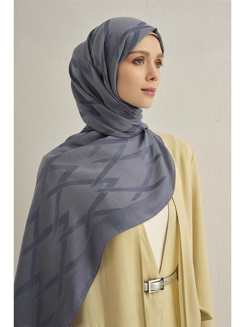 Mavi Lyocell Naia Zikzak Desen Şal 1- 26-2