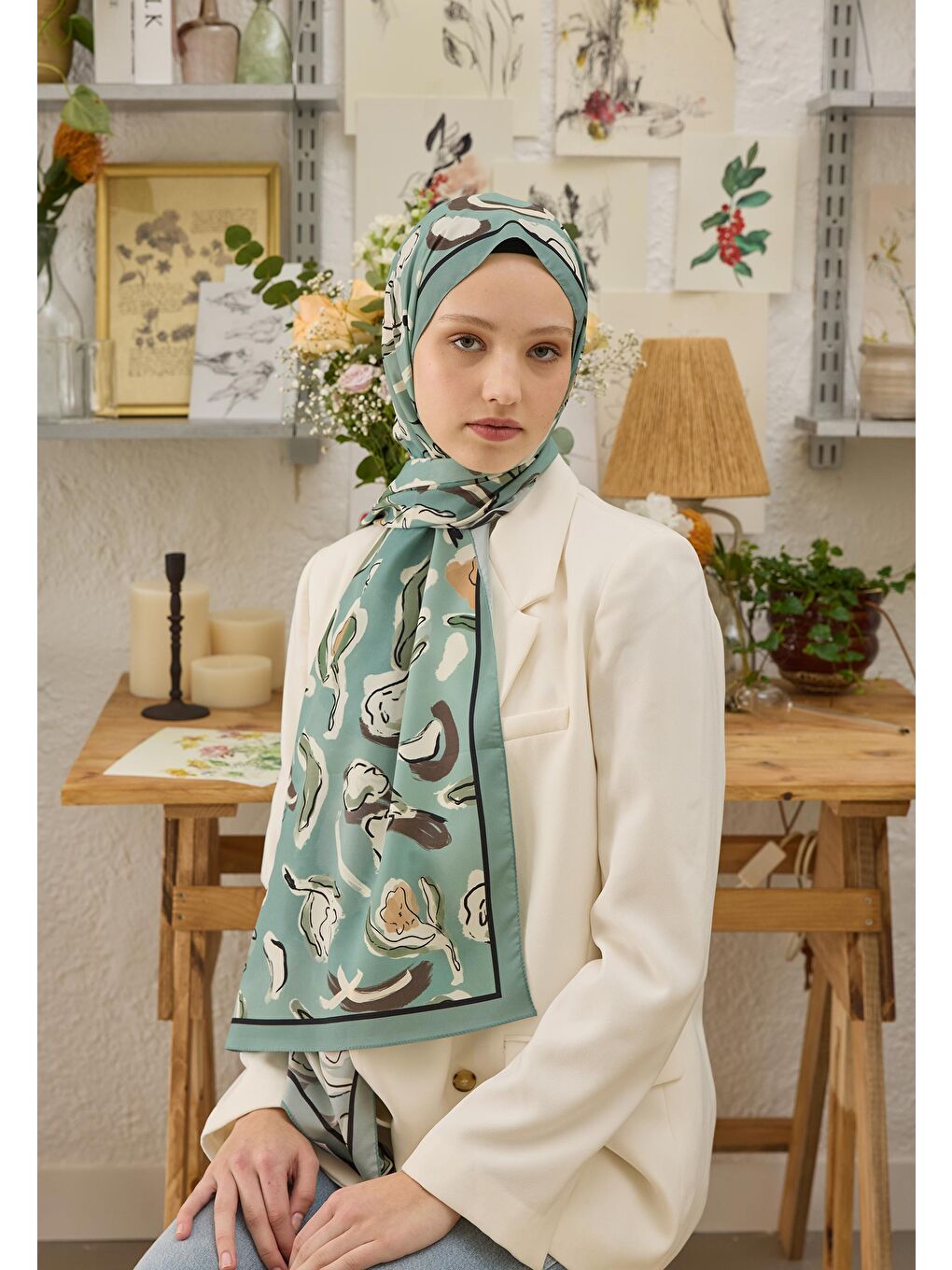 Yeşil Aspen Desen Şal Mint