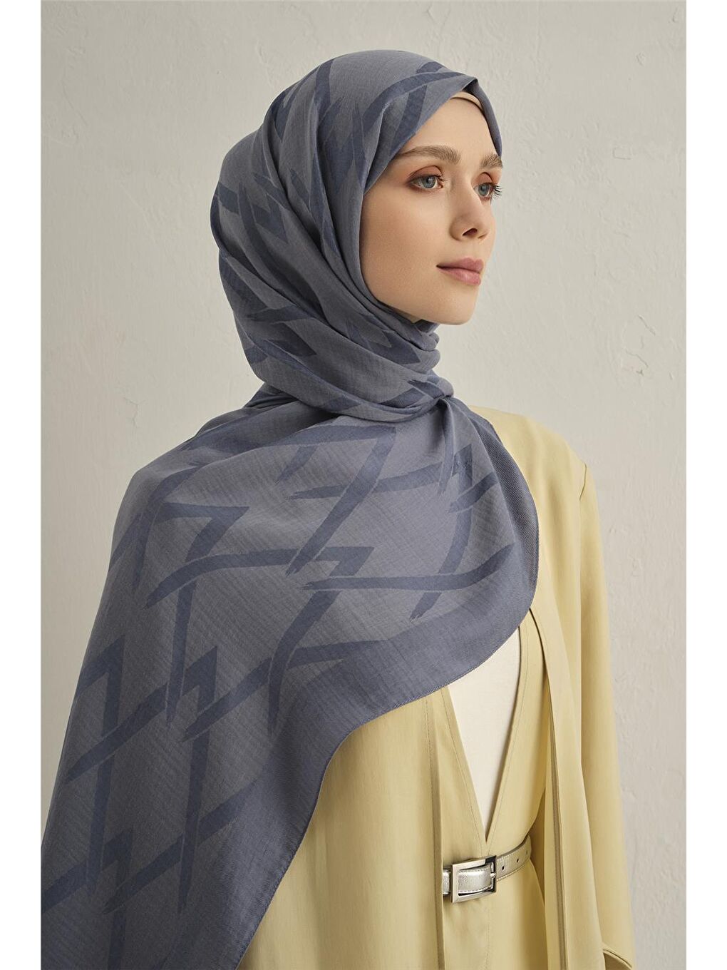 Mavi Lyocell Naia Zikzak Desen Şal 1- 26-3