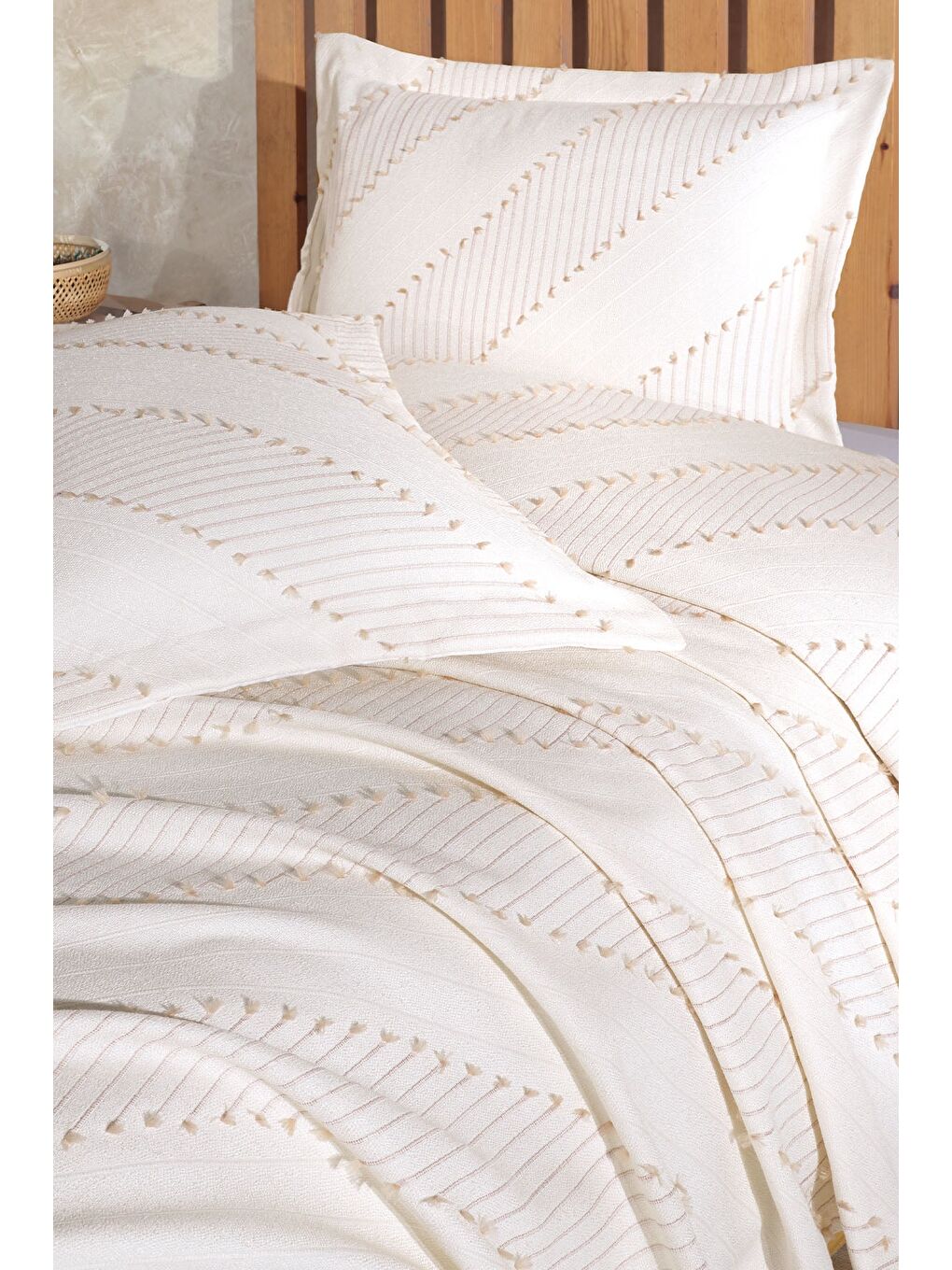 Ekru Karya Yatak Örtüsü Çift Kişilik (240x250 cm) Krem-3