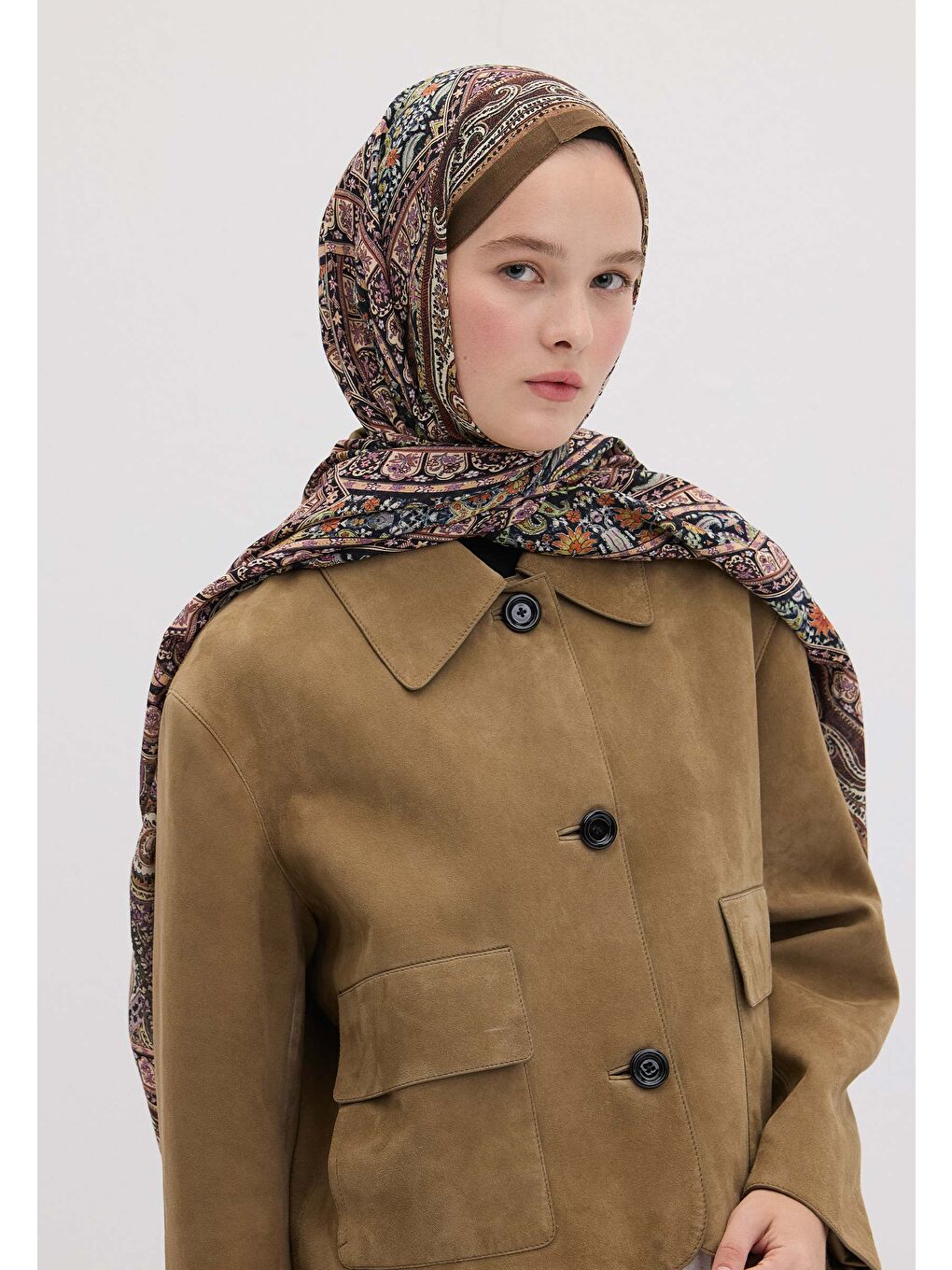 Lila Nordıc Paısley Desen Şal Lavanta-1