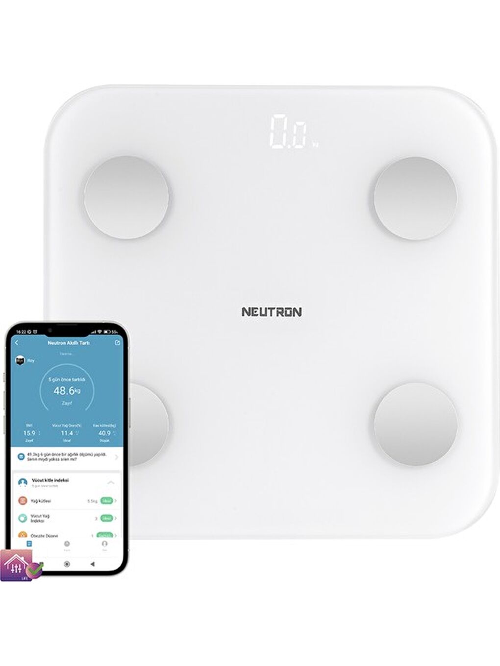 Renksiz Yağ Ölçer Fonksiyonlu Baskül Akıllı Bluetooth Tartı