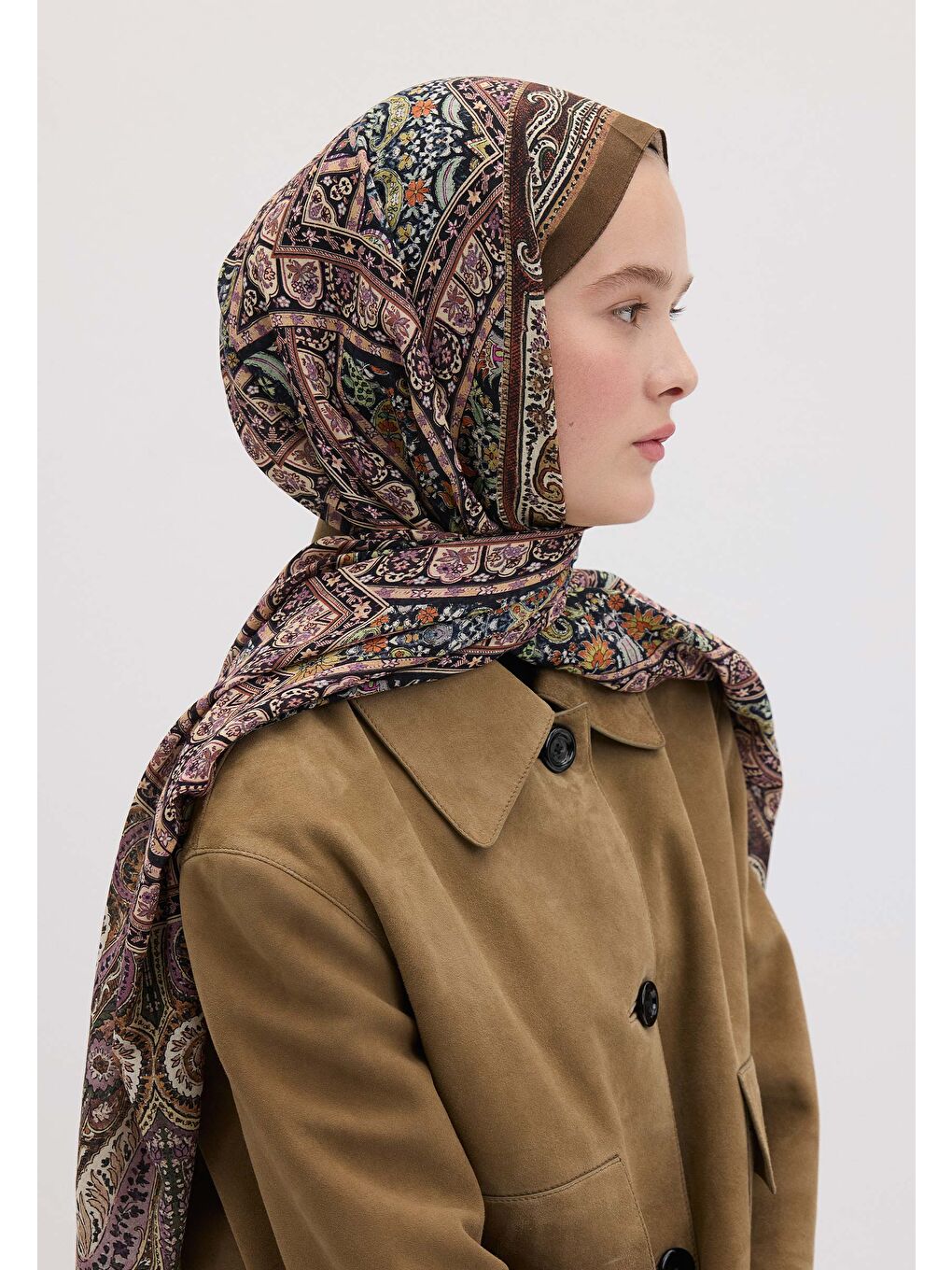 Lila Nordıc Paısley Desen Şal Lavanta-2