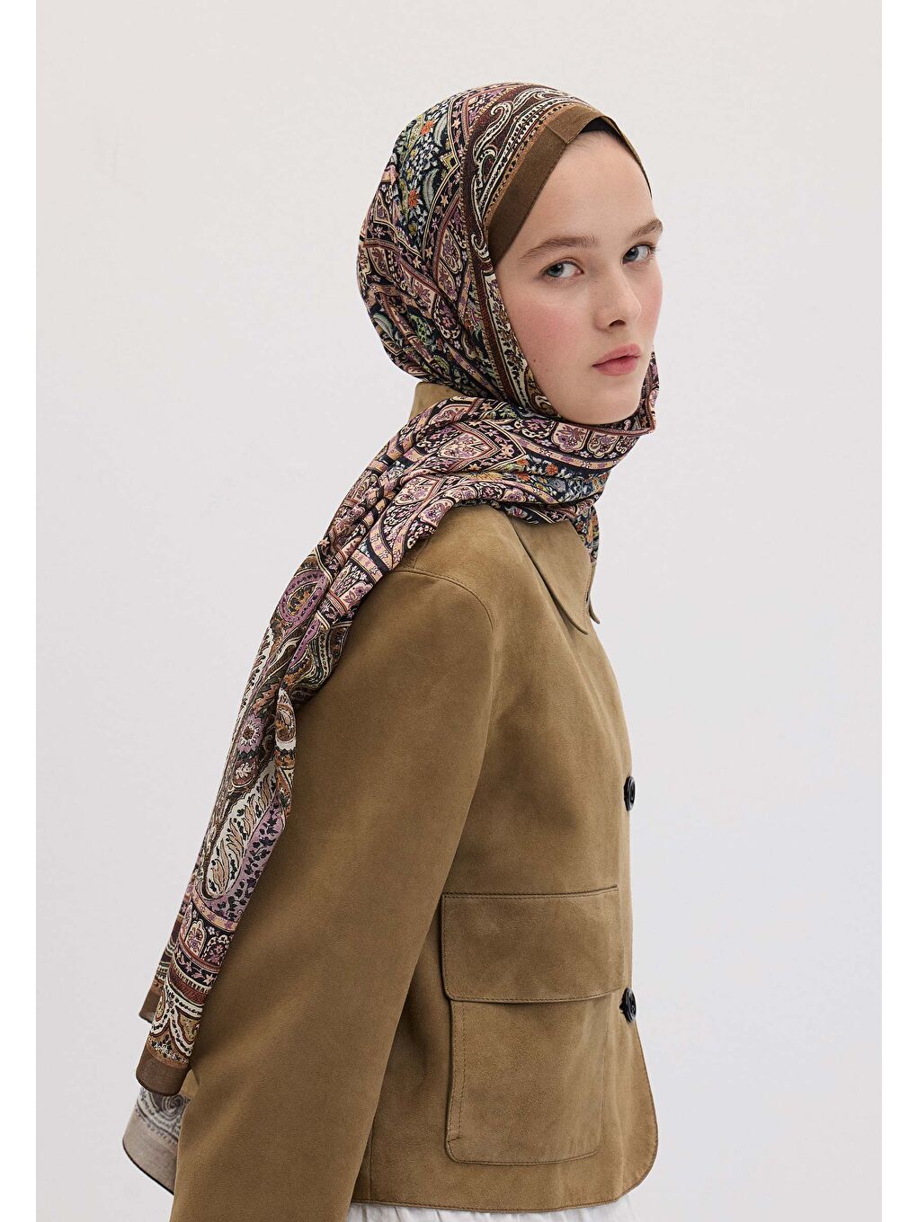 Lila Nordıc Paısley Desen Şal Lavanta-3