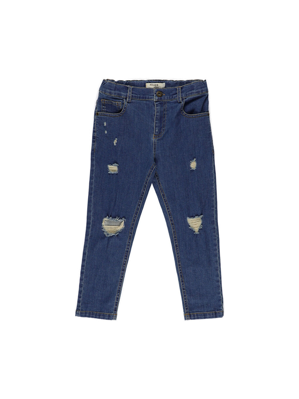 Lacivert Erkek Çocuk Yırtık Yıkamalı Denim Pantolon-4