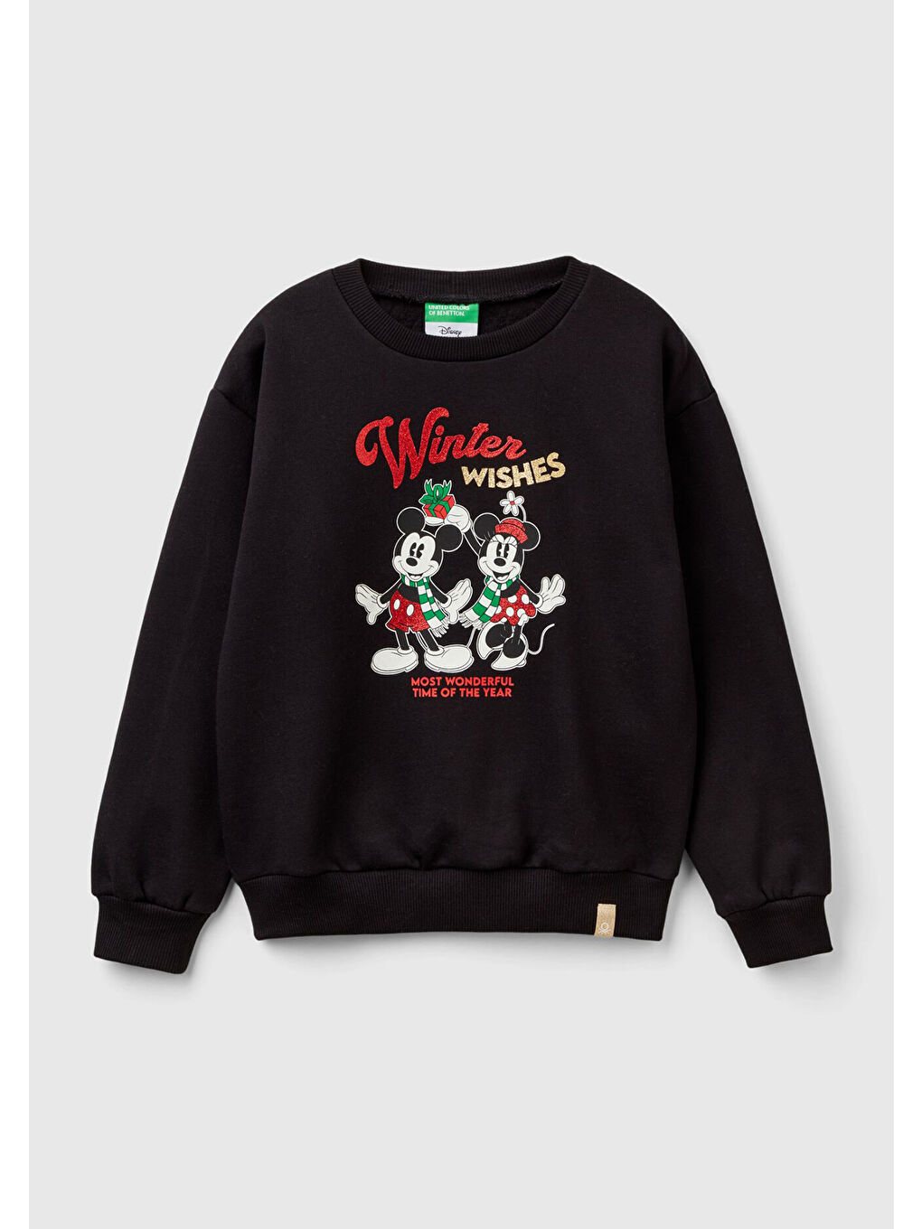 Kız Çocuk Siyah Etek Ucu Logolu Mickey Mouse Baskılı Rahat Kesim Sweatshirt