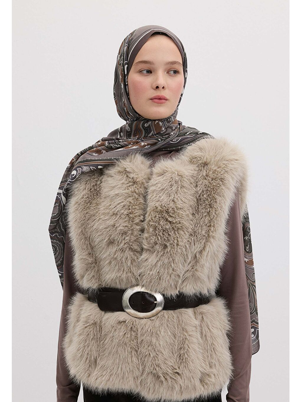 Bej Vıntage Paısley Desen Şal Vizon-1