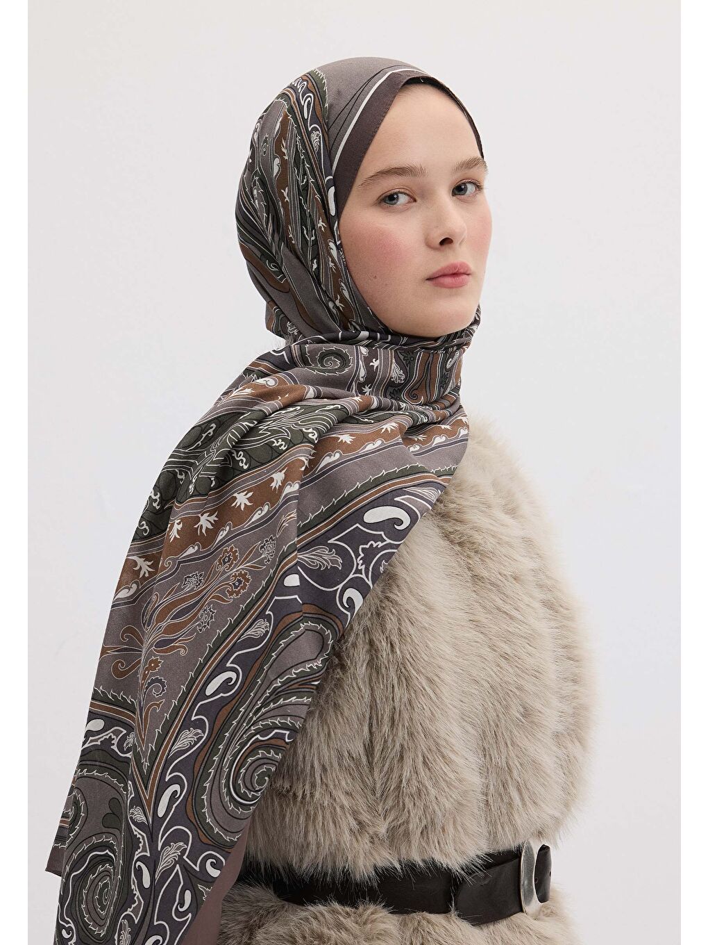 Bej Vıntage Paısley Desen Şal Vizon-2