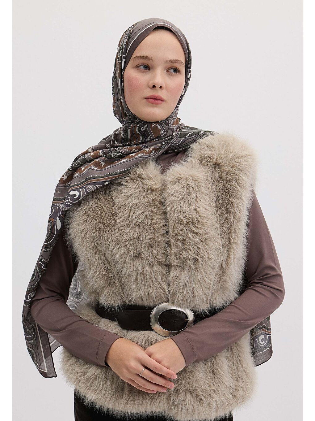 Bej Vıntage Paısley Desen Şal Vizon-3