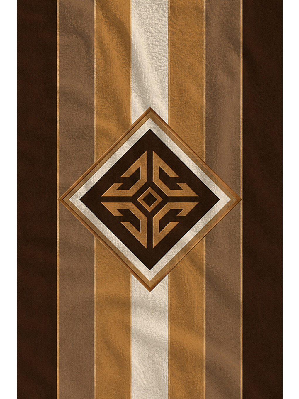 Kahverengi Retro Kahve Çizgili Geometrik Amblem Desenli 70x150 Plaj Havlusu - Dijital Baskılı Banyo Havlusu-2