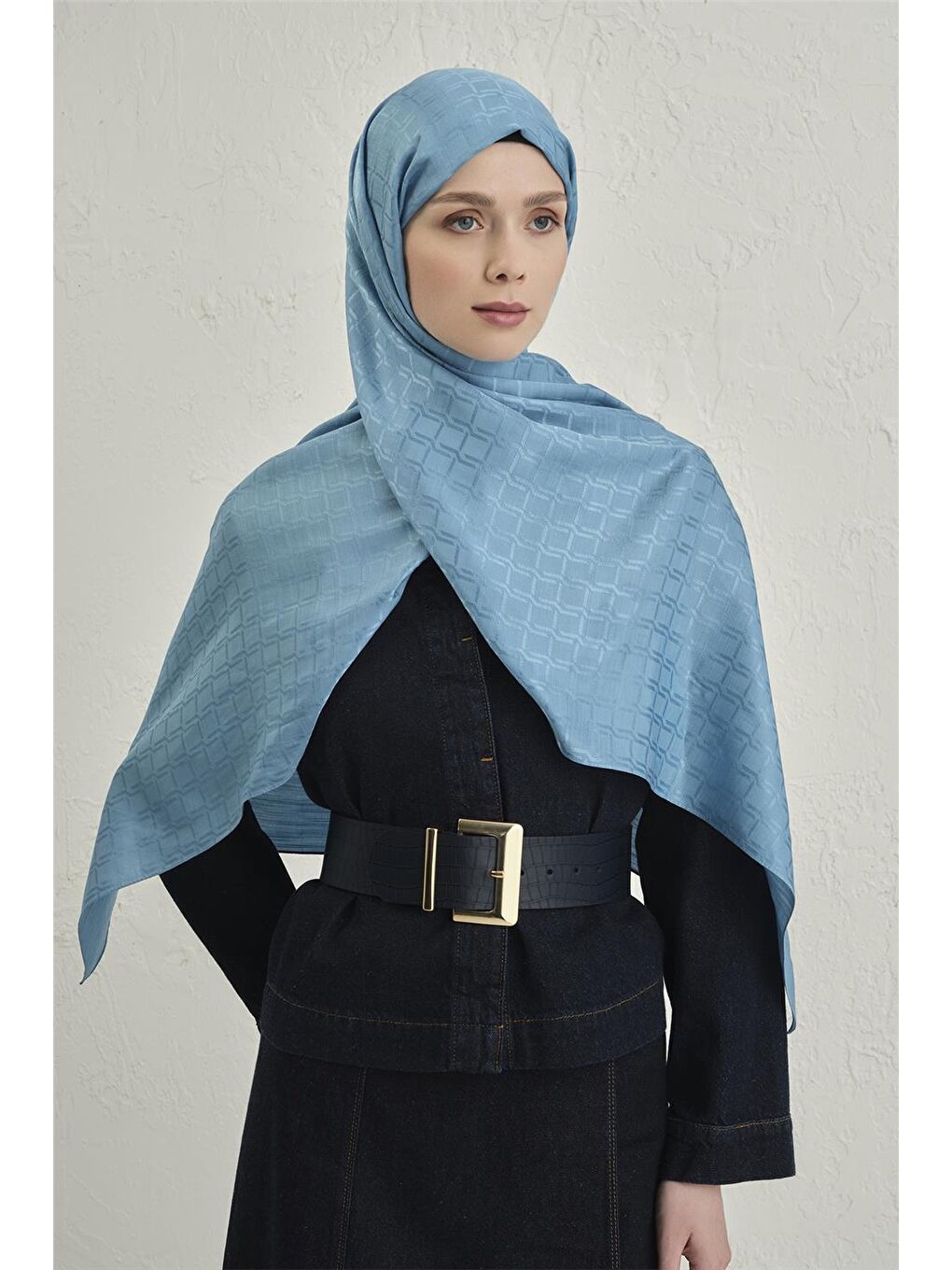 Mavi Pamuk Floş Çapraz Desen Şal 2 25-1