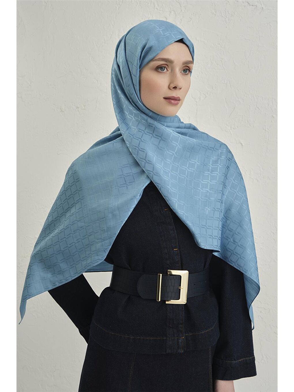 Mavi Pamuk Floş Çapraz Desen Şal 2 25-2