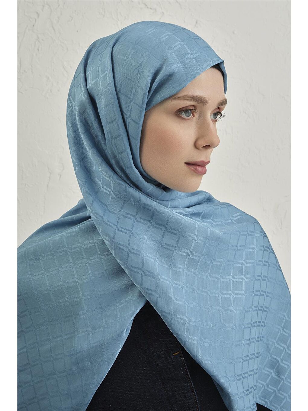 Mavi Pamuk Floş Çapraz Desen Şal 2 25-3