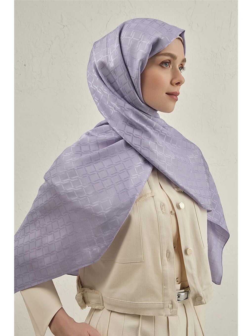 Lila Pamuk Floş Çapraz Desen Şal 2 44-1