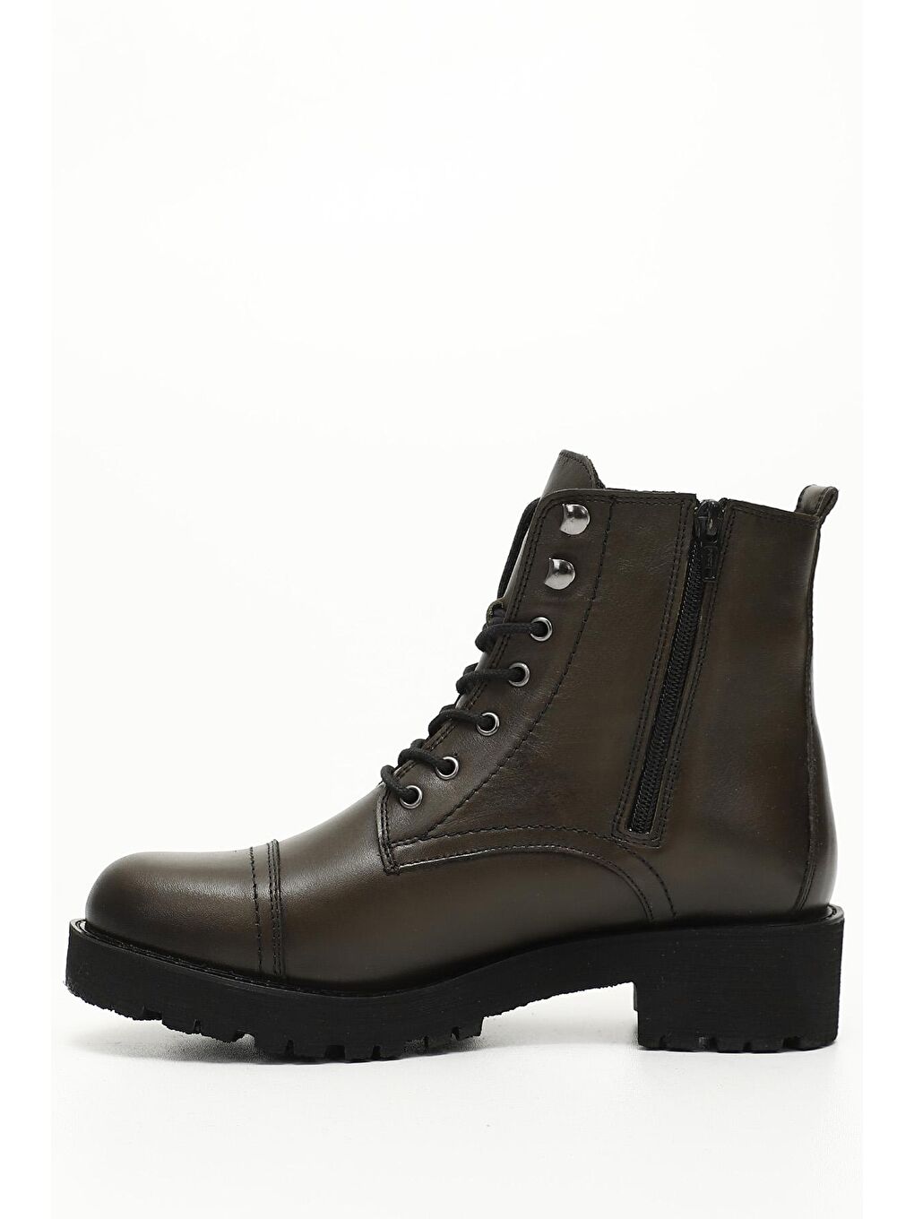 HAKİ-AÇIK YEŞİL  Hakiki Deri Kauçuk Taban Topuklu Fermuarlı Bağcıklı Kadın Günlük Bot 46461-2