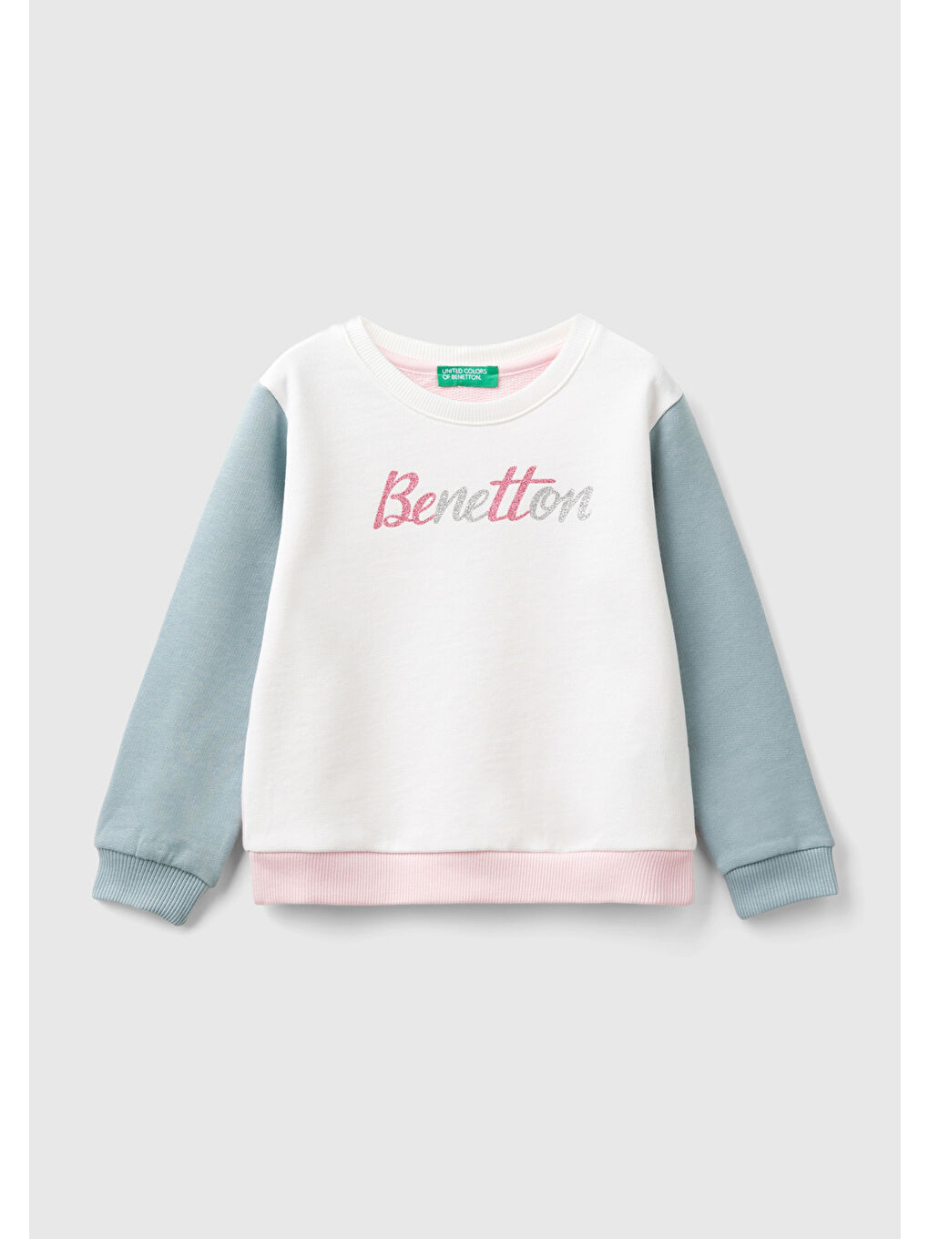 United Colors Of Benetton Kız Çocuk Pembe Mix Önü Simli Logo Baskılı Normal Kesim Bisiklet Yaka Sweatshirt