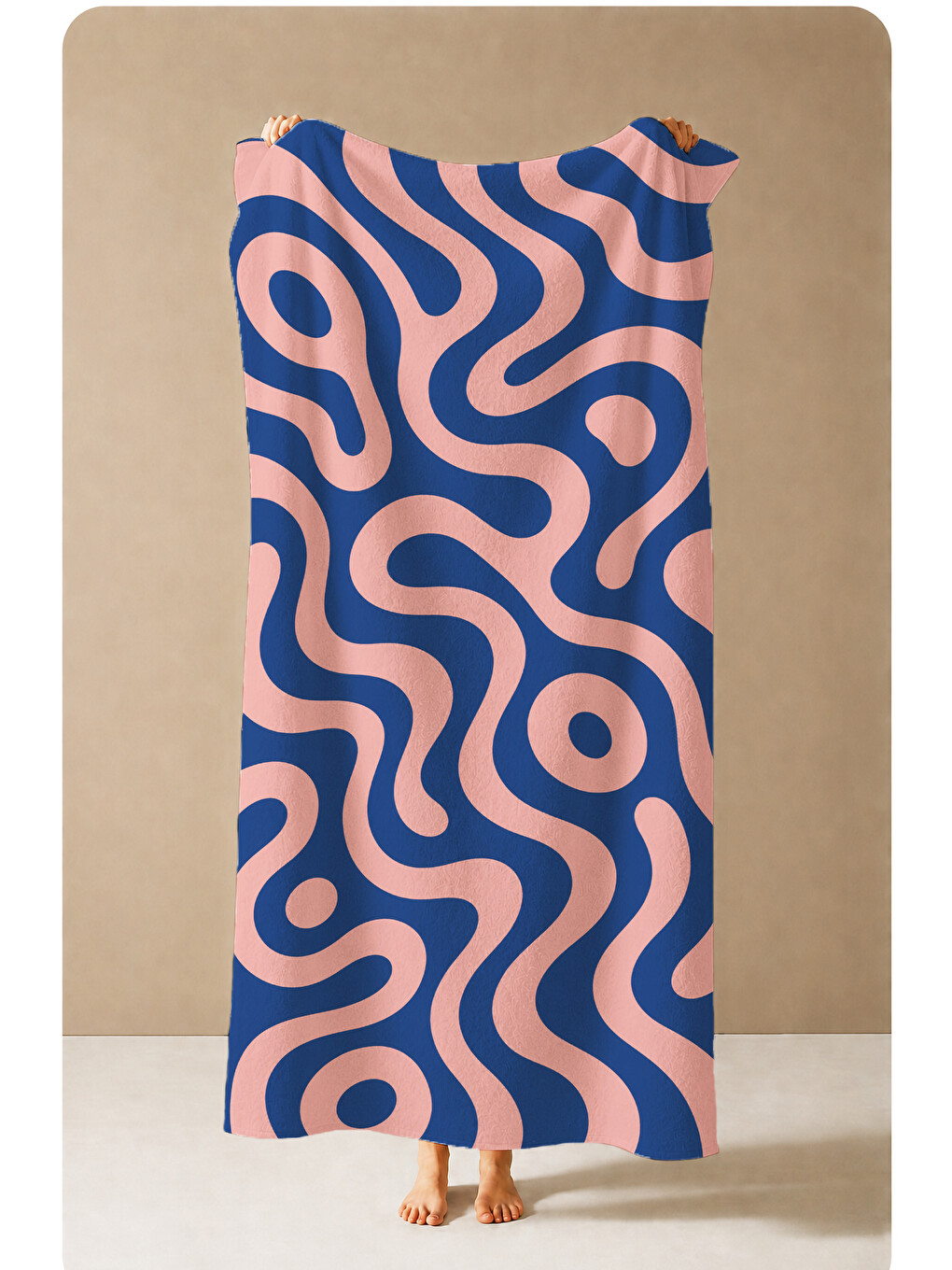 Psychedelic Lacivert Pembe Dalgalı Çizgi Desenli 70x150 Plaj Havlusu - Dijital Baskılı Banyo Havlusu-1