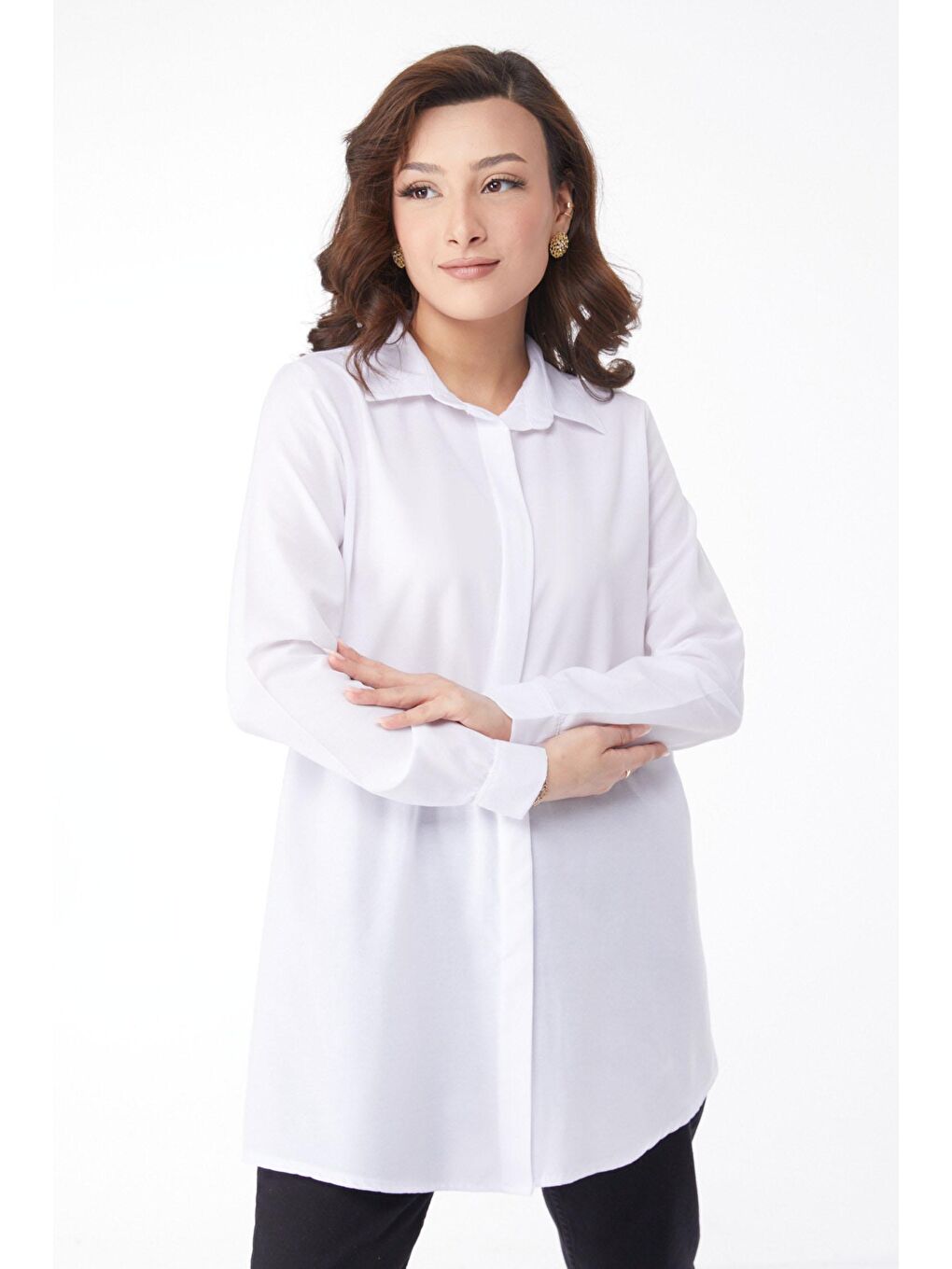Gömlek Yaka Kadın Beyaz Gömlek - 13129-1