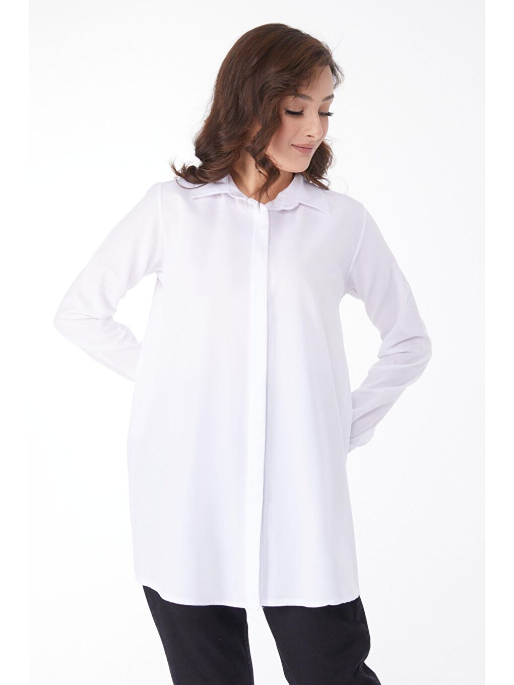 Gömlek Yaka Kadın Beyaz Gömlek - 13129-2