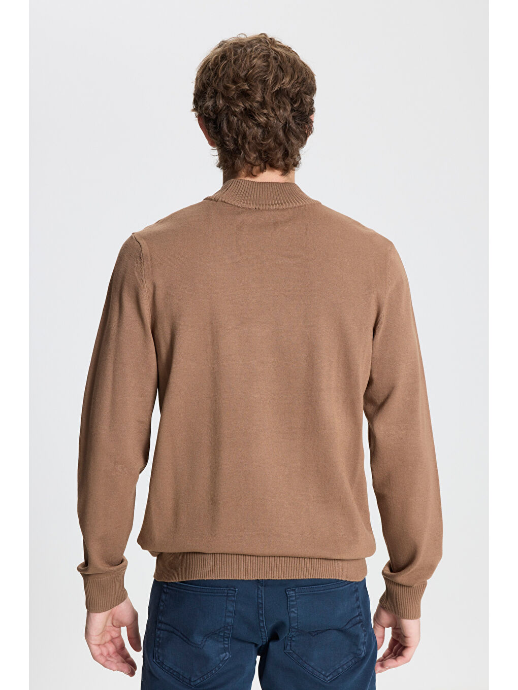 Bej Erkek Vizon Standart Fit Normal Kesim Yarım Balıkçı Yaka Triko Kazak-4