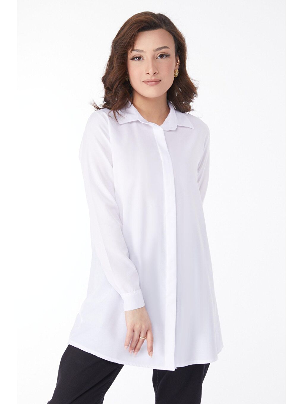 Gömlek Yaka Kadın Beyaz Gömlek - 13129-3