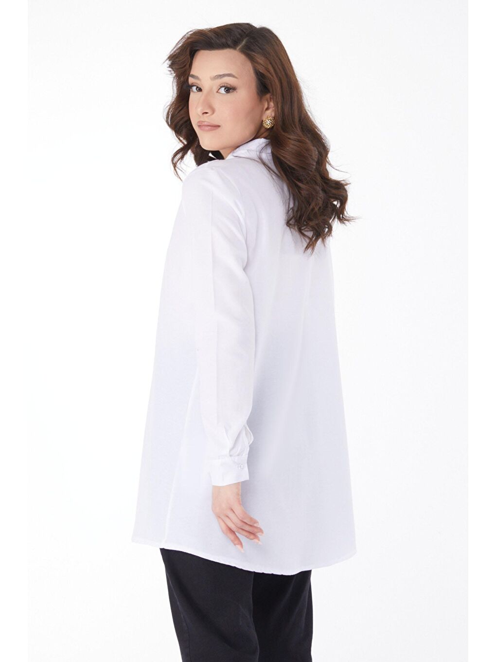 Gömlek Yaka Kadın Beyaz Gömlek - 13129-4