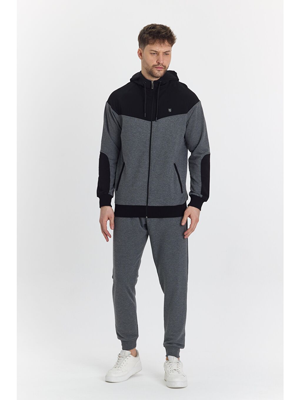 Pamuklu Kapüşonlu Antrasit Erkek Eşofman Takımı 5294-A-1