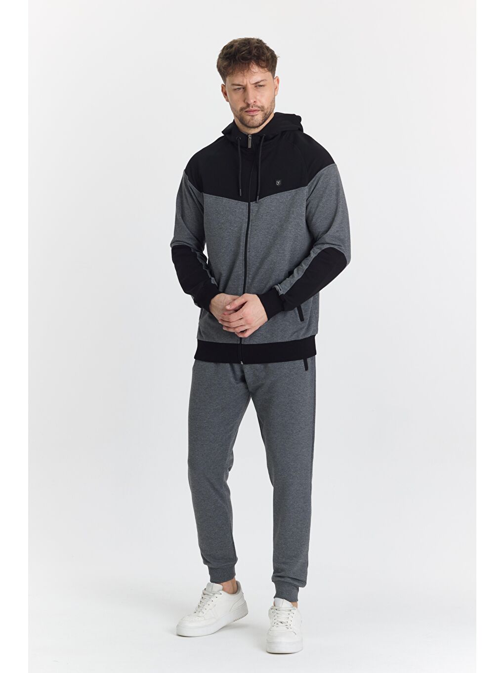 Pamuklu Kapüşonlu Antrasit Erkek Eşofman Takımı 5294-A-2