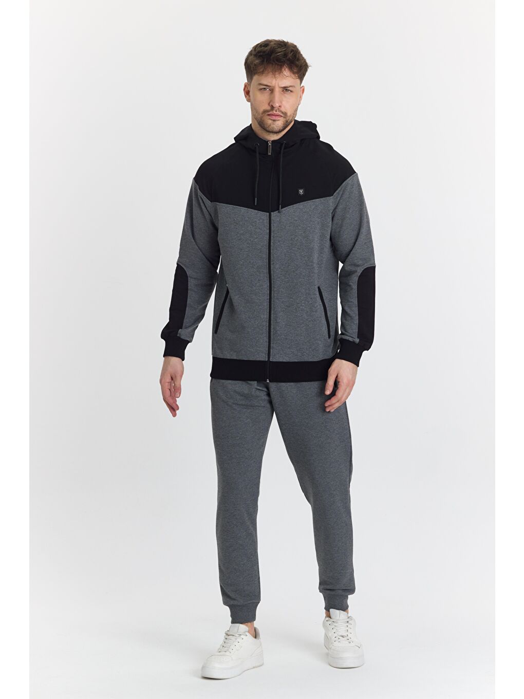 Pamuklu Kapüşonlu Antrasit Erkek Eşofman Takımı 5294-A-3