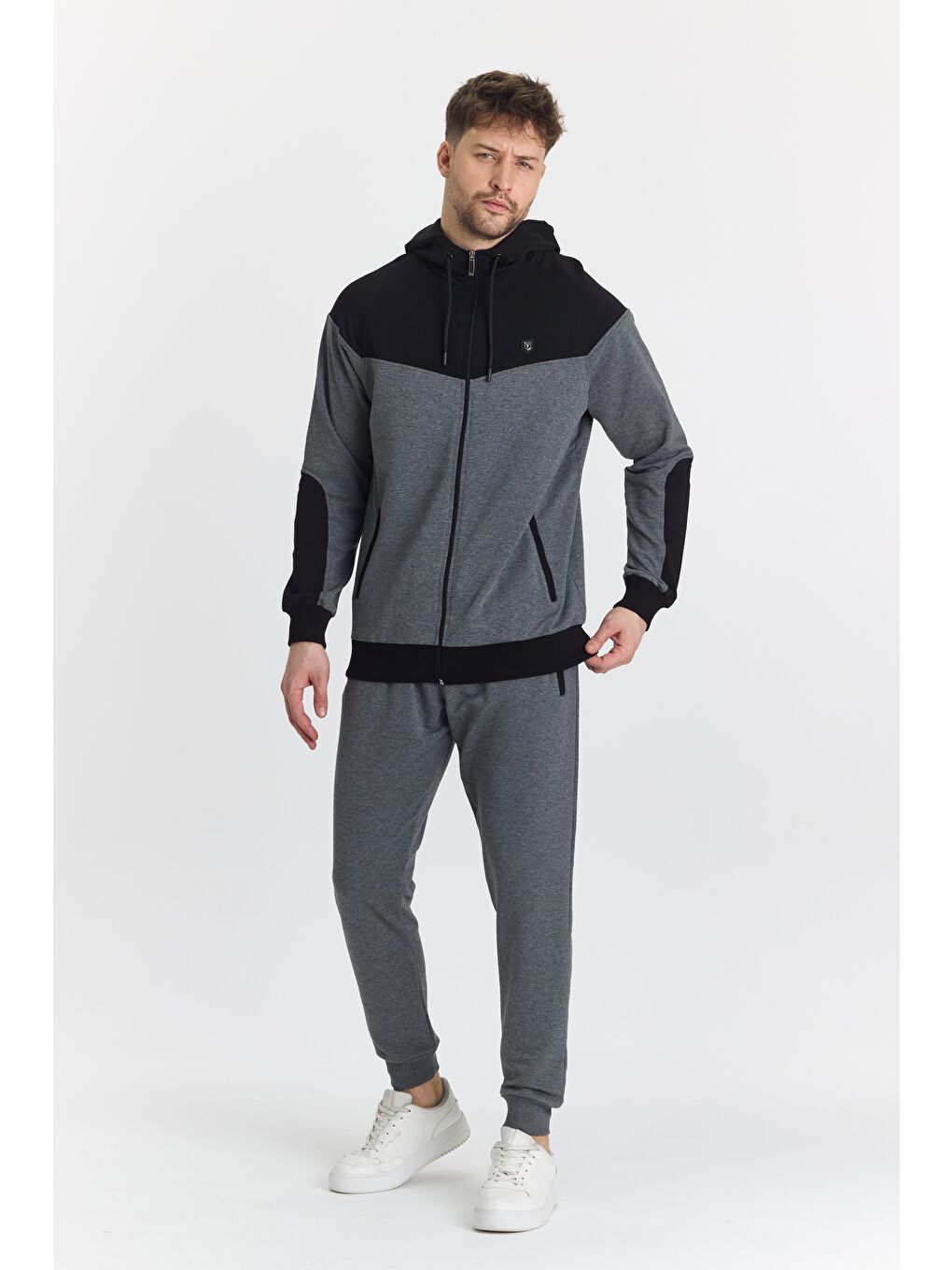 Pamuklu Kapüşonlu Antrasit Erkek Eşofman Takımı 5294-A-4