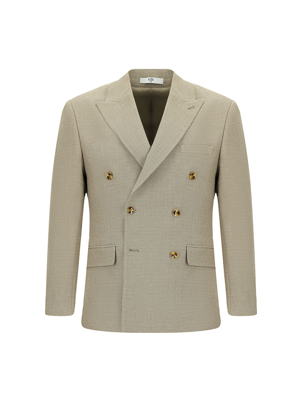 Bej Super Slim Fit Ekstra Dar Kesim Desenli Kruvaze Ceket-7