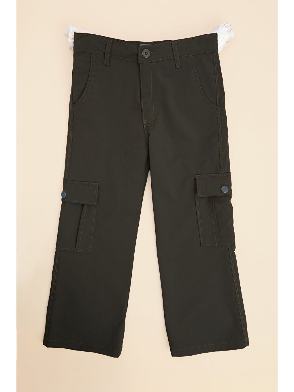 Haki Fermuarlı Kargo Cep Kız Çocuk Pantolon
