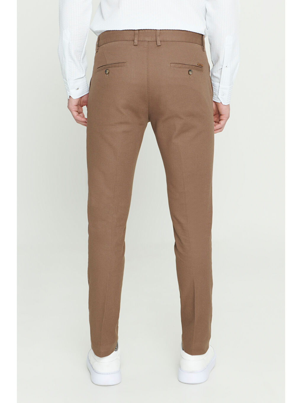 Kahverengi Erkek Camel Slim Fit Dar Kesim Armürlü Esnek Casual Pantolon-5