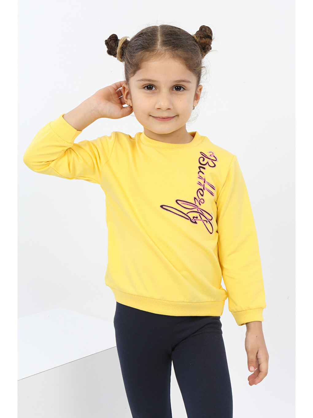 Sarı Kız Çocuk Butterfly Nakışlı Sweatshirt