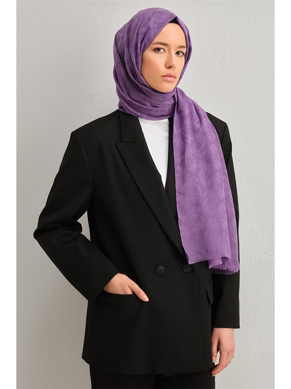 Mor Lyocell Yün Monogram Desen Şal 28