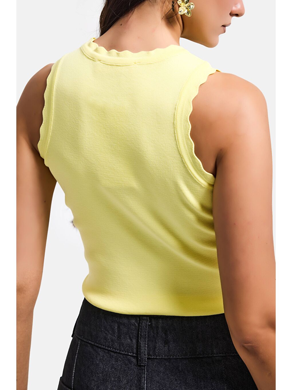 Kadın Sarı s6-108 Crop İnce Yazlık Triko Body-2