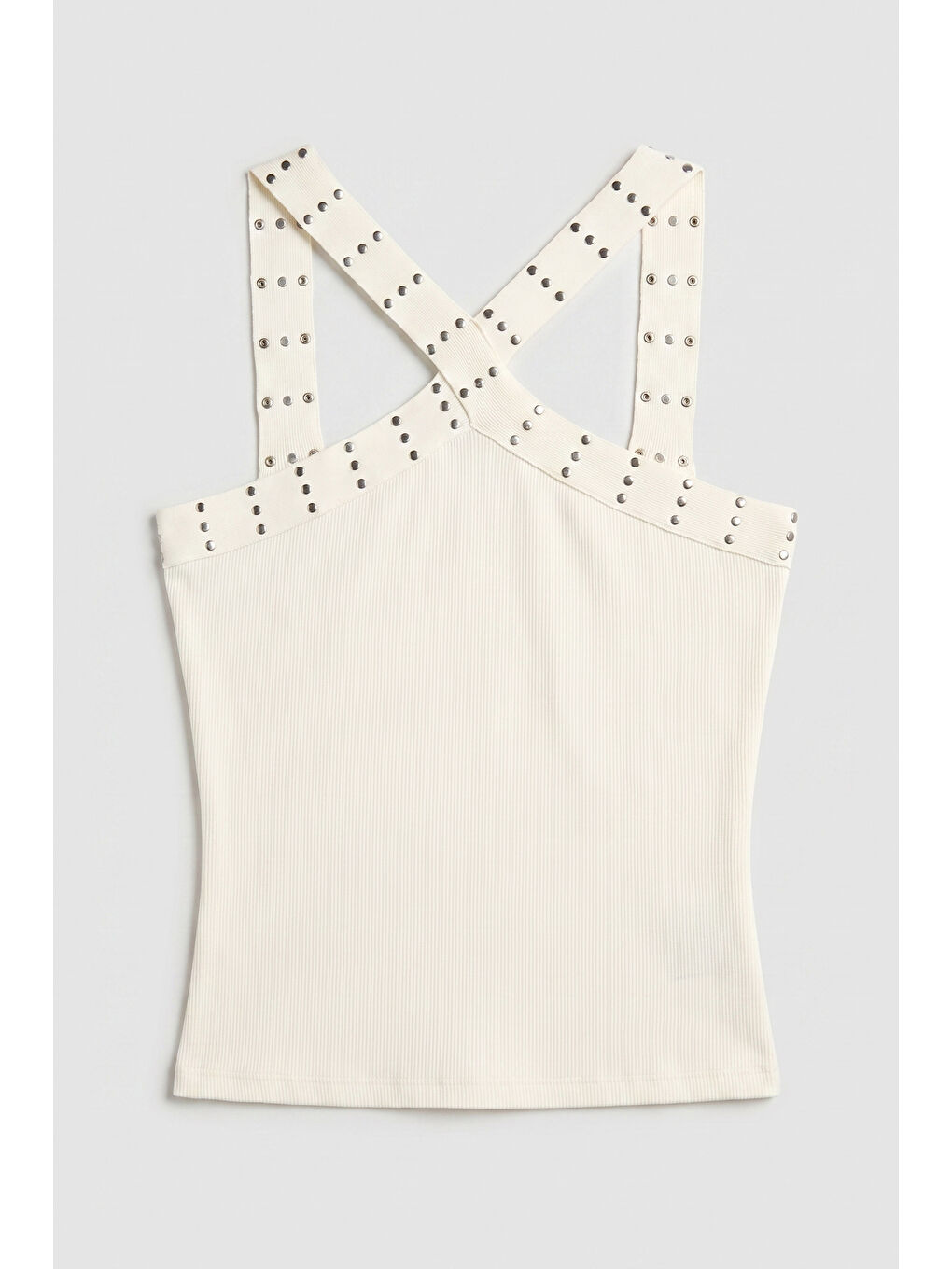 Kadın Ekru s6-101 Crop Parlak Taş Detaylı Boyundan Askılı Tasarım Body-2