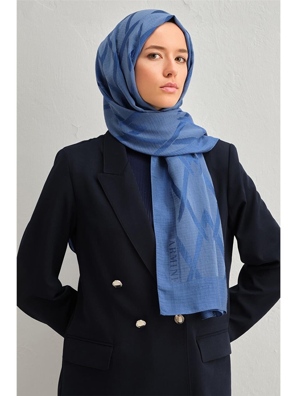 Mavi Lyocell Naia Zikzak Desen Şal 1113-16-1