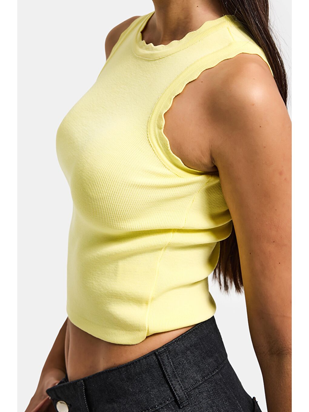 Kadın Sarı s6-108 Crop İnce Yazlık Triko Body-5